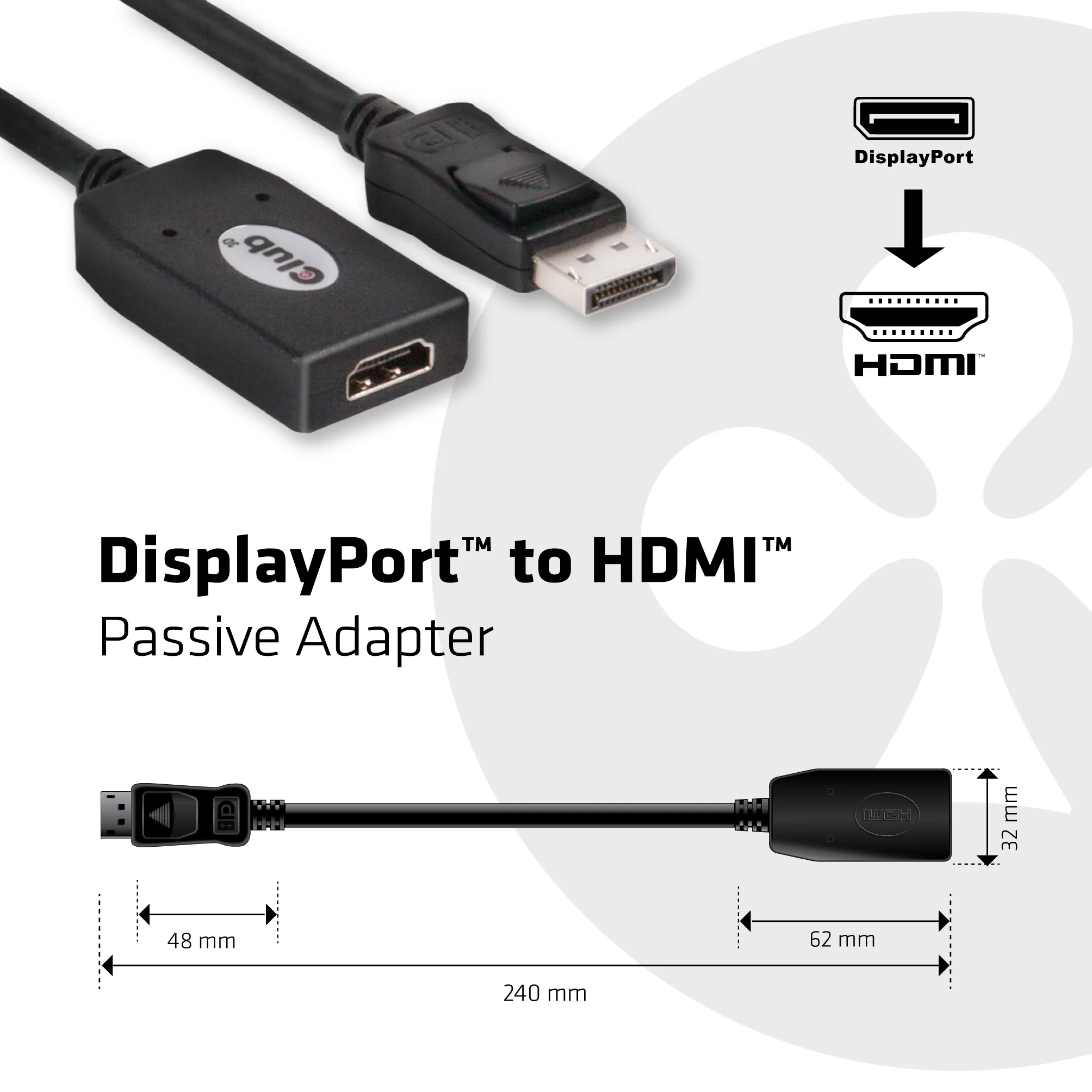 Club 3D  DisplayPort – HDMI - adapter, Black