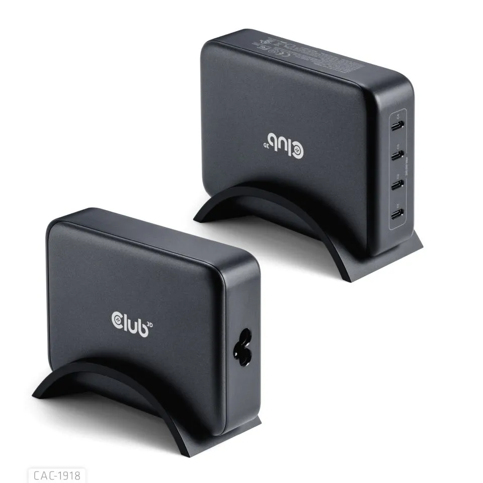 CLUB 3D CAC-1918 240W GaN 4-Port USB Type-C - Matkalaturi, Musta