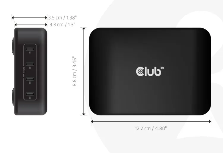 CLUB 3D CAC-1918 240W GaN 4-Port USB Type-C - Matkalaturi, Musta