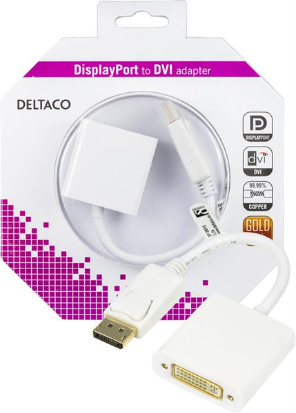 DELTACO sovitin DisplayPort - DVI-D Single Link, FullHD 60Hz