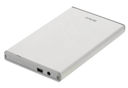 DELTACO ulkoinen kotelo 1x2,5&quot; SATA 6Gb/s-kiintolevy, USB3, hopea