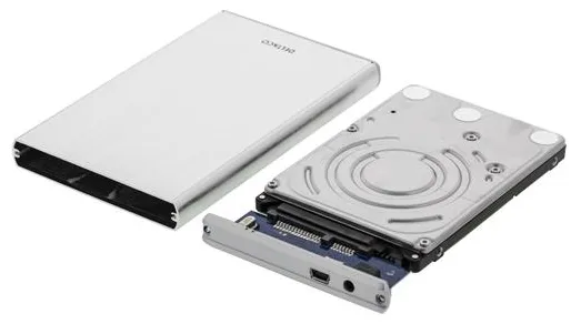 DELTACO ulkoinen kotelo 1x2,5&quot; SATA 6Gb/s-kiintolevy, USB3, hopea