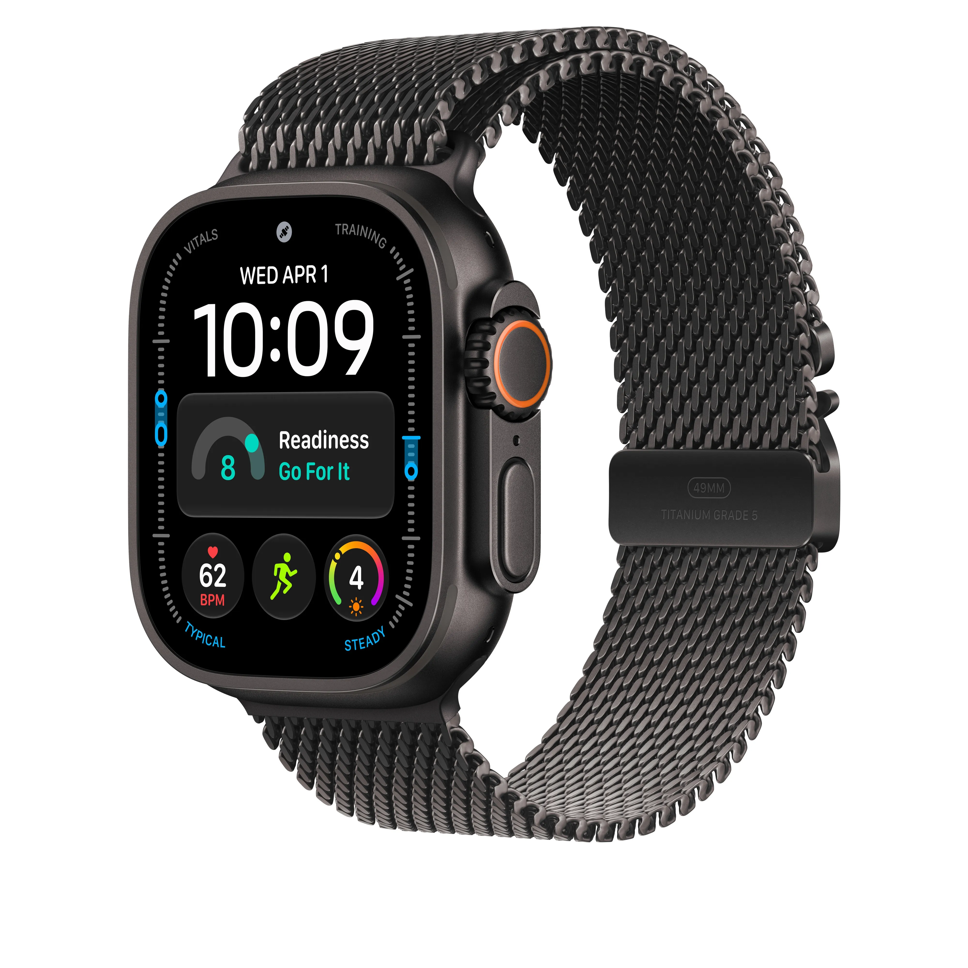 Apple Watch 49 mm mustatitaaninen milanolaisranneke, keskikokoinen
