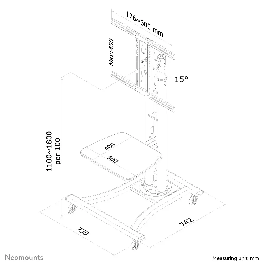NEWSTAR Mobile Flatscreen Floor Stand height 80-180 cm