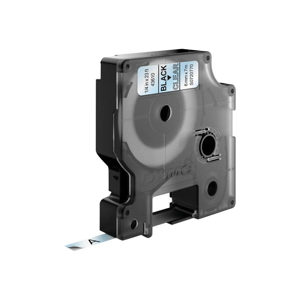 DYMO D1 m&auml;rktejp standard 6mm, svart p&aring; transparent, 7m rulle (43610
