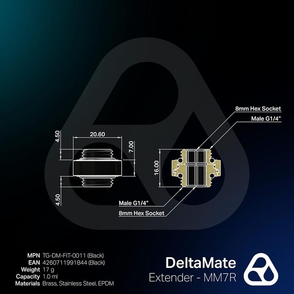 Thermal Grizzly DeltaMate MM7R, G1/4 Extender Fitting, Black