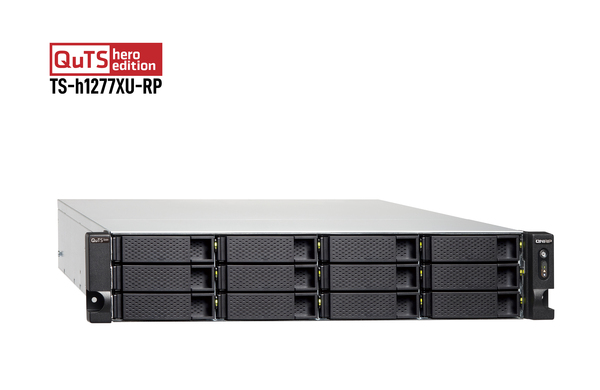 QNAP TS-h1277XU-RP-3700X-32G 12-bay QTS hero AMD Ryzen 5 8C 3.4Ghz 32GB RAM 2x1GbE 4x10Gb 2x500W