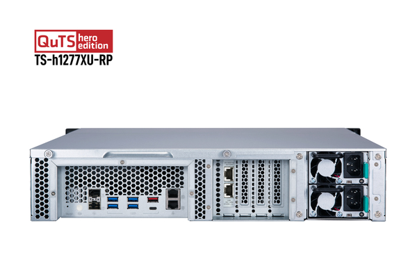 QNAP TS-h1277XU-RP-3700X-32G 12-bay QTS hero AMD Ryzen 5 8C 3.4Ghz 32GB RAM 2x1GbE 4x10Gb 2x500W