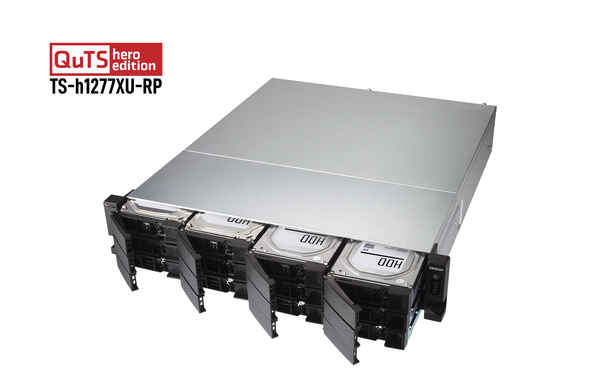 QNAP TS-h1277XU-RP-3700X-32G 12-bay QTS hero AMD Ryzen 5 8C 3.4Ghz 32GB RAM 2x1GbE 4x10Gb 2x500W