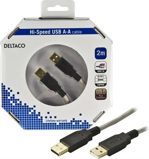 Deltaco USB-A - USB-A - cable, 2 m, Beige/Black