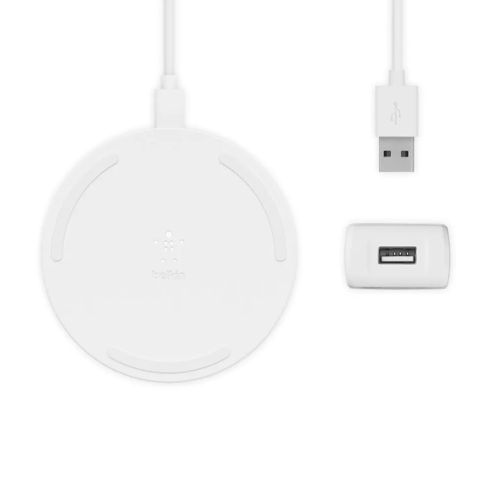 10W Wireless Charging Pad with PSU &amp; Micro USB Cable, White