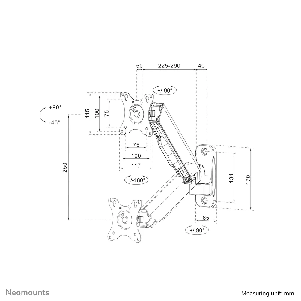 Neomounts By Newstar Gas Spring -sein&auml;kiinnitysteline, musta, 17-32&quot;, 9kg