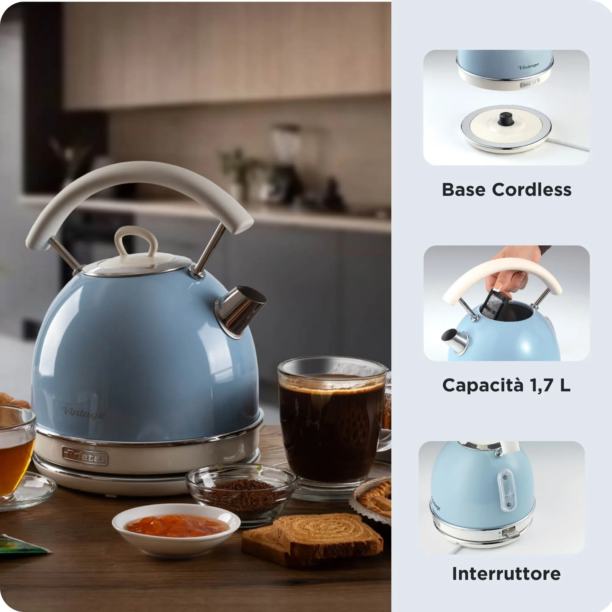 Ariete Vintage - electric kettle, Light Blue, 1.7L