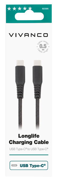 VIVANCO Longlife USB-C/C 2.0 Cable 0.5m, black