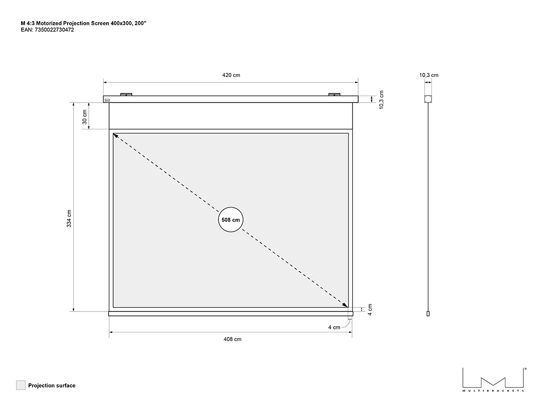 4:3 Motorized Projection Screen Deluxe 200&quot;