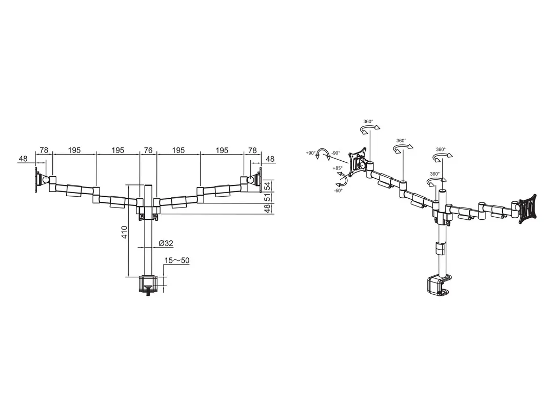 Multibrackets M VESA Deskmount Officeline Dual, -näyttövarsi, musta, 15"-30", 16kg