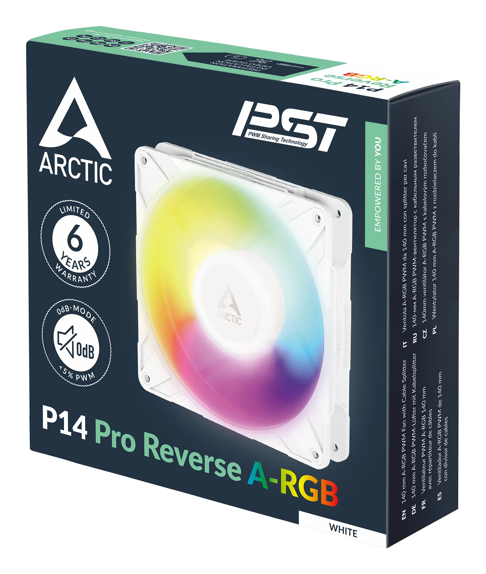 ARCTIC P14 Pro Reverse A-RGB 140 mm PWM -kotelotuuletin (Valkoinen)