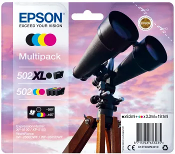 Epson 502XL kit med bl&auml;ckpatroner, svart, cyan, magenta, gul, 4 st