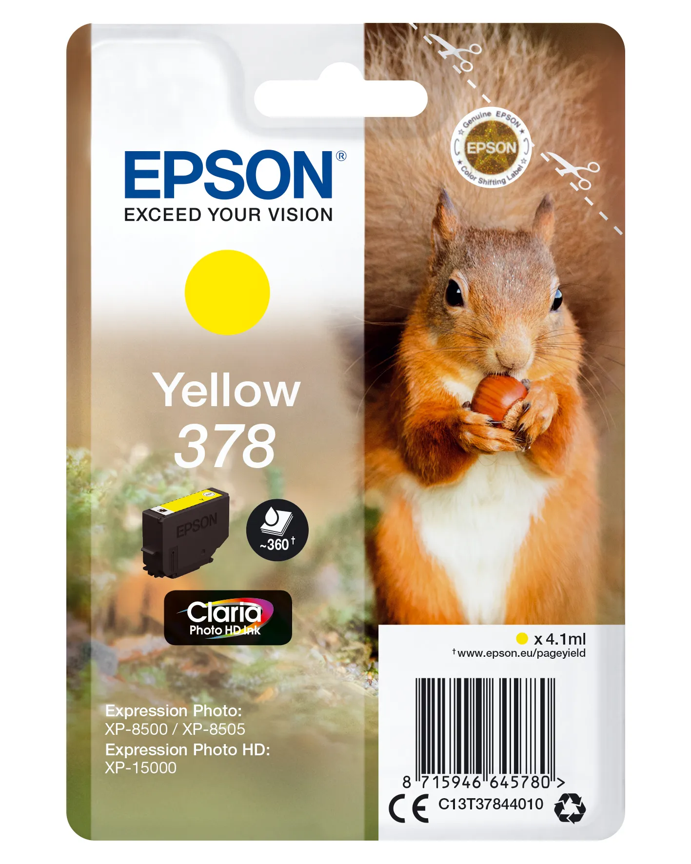 Epson C13T37844020 Ink cartridge, 4.1 ml, Yellow