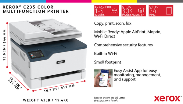 Xerox C235 - Colour multifunctionlaserprinter LAN/Wi-Fi, A4