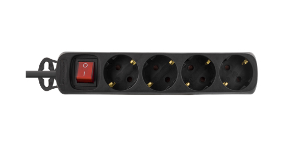 Deltaco GT-119B 4 outlets Power Strip, 1.5m, Black