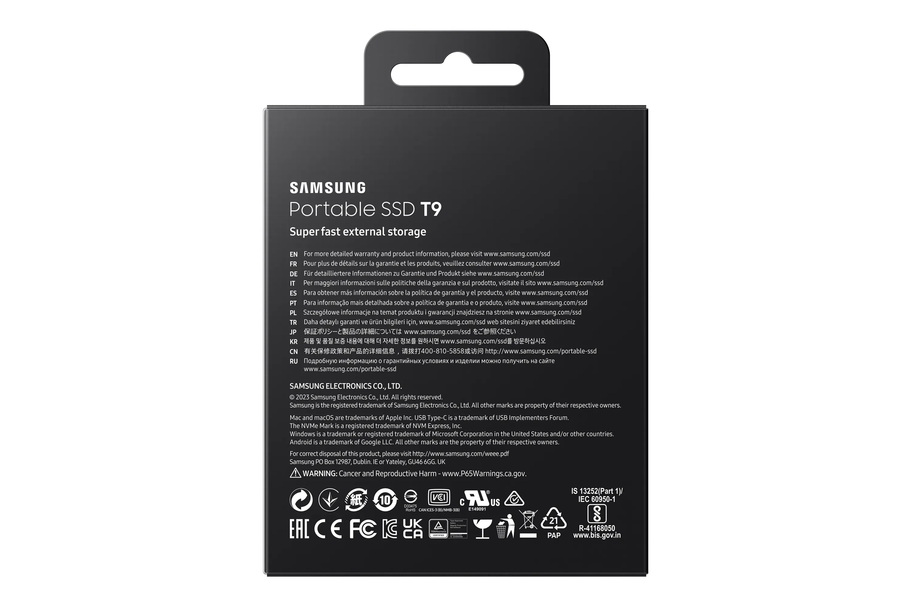 Samsung T9 4 TB extern SSD med USB 3.2 Gen 2x2 (USB-C), portabel, med h&aring;rdvarukryptering, med l&ouml;senordsskydd, svart