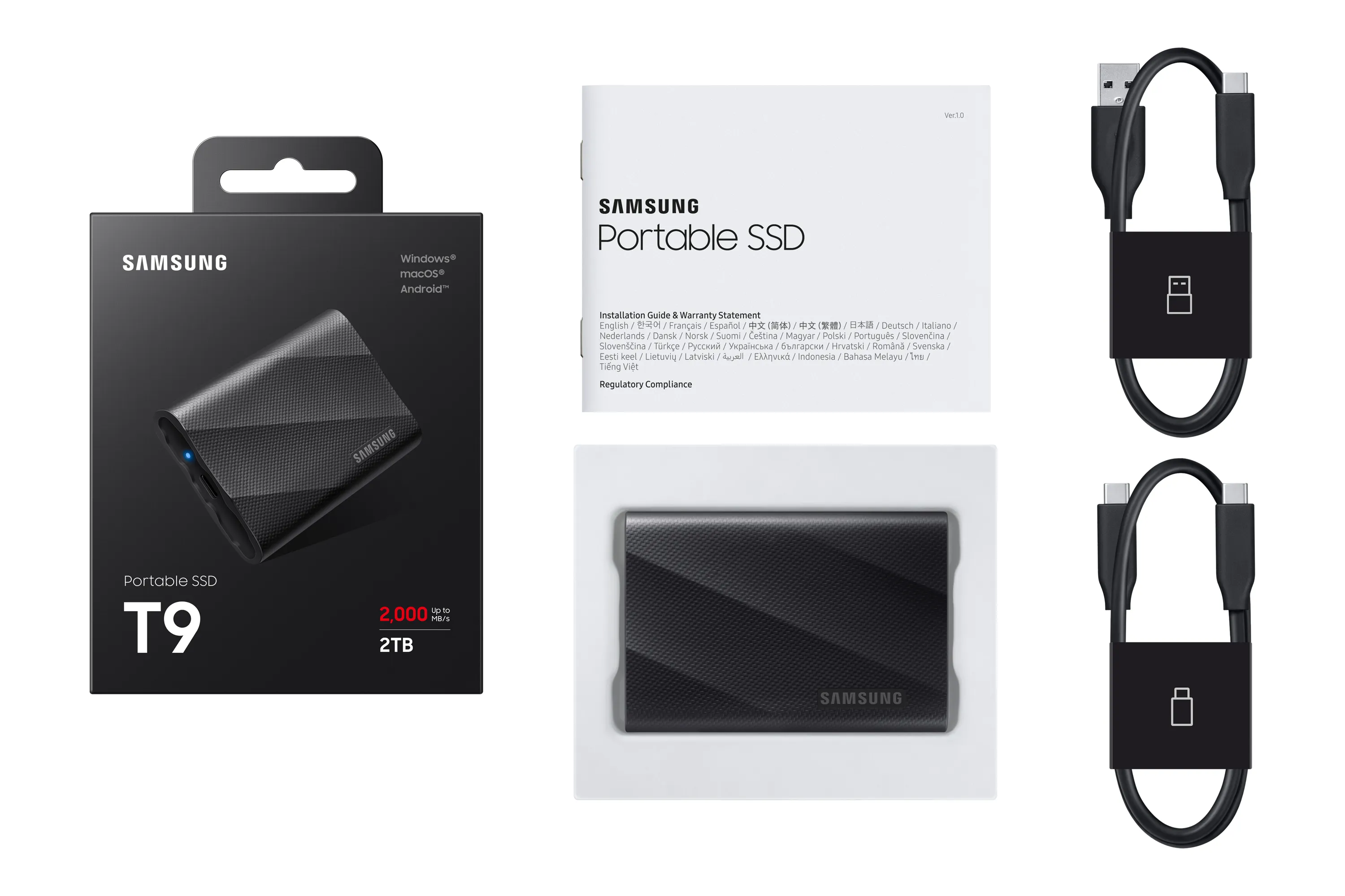 Samsung Portable SSD T9 2TB External SSD with USB 3.2 Gen 2x2 (USB-C), Shock Resistant, Hardware Encryption, Password Protection, for console gaming, Black