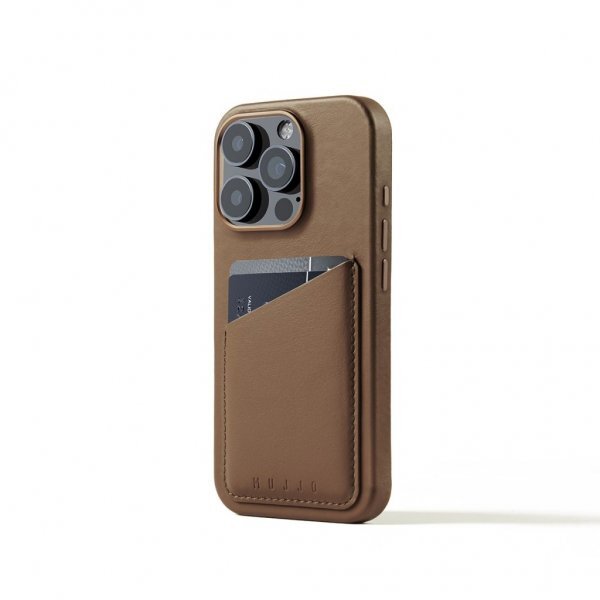 MUJJO Full Leather Wallet Case for iPhone 16 Pro, Dark Tan