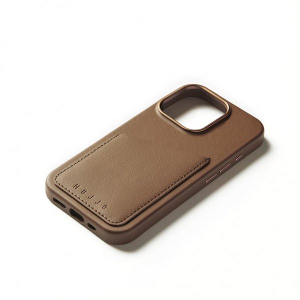 MUJJO Full Leather Wallet Case for iPhone 16 Pro, Dark Tan