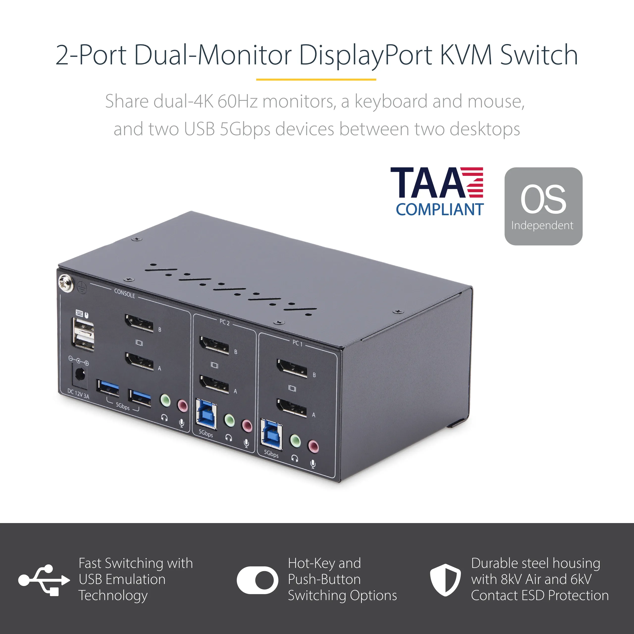 2-Port Dual-DisplayPort KVM Switch 4K