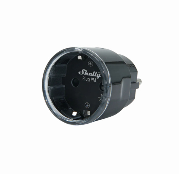 Shelly Plug PM Gen3 &ndash; 16 A, svart, WiFi-ansluten energim&auml;tare som ansluts till ett vanligt eluttag