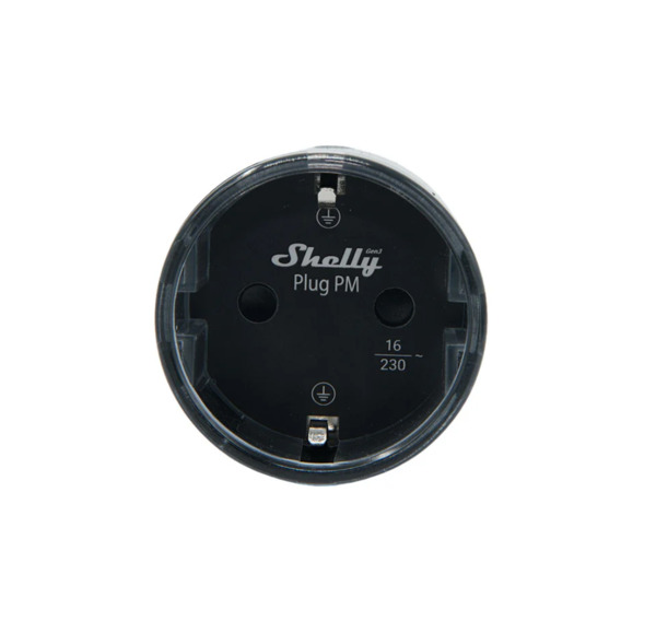 Shelly Plug PM Gen3 &ndash; 16 A, svart, WiFi-ansluten energim&auml;tare som ansluts till ett vanligt eluttag