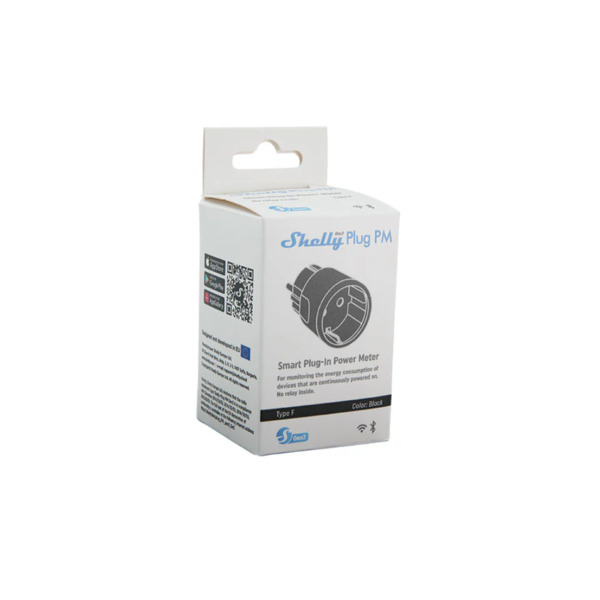 Shelly Plug PM Gen3 - 16A black Wi-Fi-enabled energy meter that plugs into a standard outlet