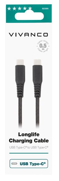 VIVANCO Longlife USB-C/C 2.0 Cable 0.5m, black