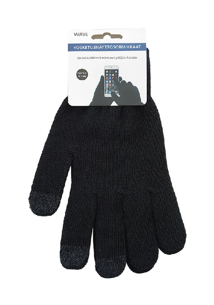 WAVE KOSKETUSN&Auml;YTT&Ouml;K&Auml;SINEET - Mukava ja l&auml;mmin sormikas, jossa kosketuspinnat kolmessa sormessa. Toimii kaikkien kapasitiivisten kosketusn&auml;ytt&ouml;jen kanssa. (mm.
