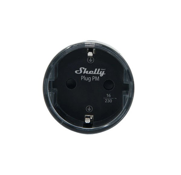 Shelly Plug PM Gen3 &ndash; 16 A, svart, WiFi-ansluten energim&auml;tare som ansluts till ett vanligt eluttag