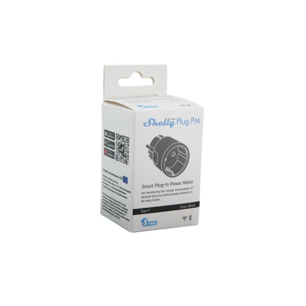 Shelly Plug PM Gen3 &ndash; 16 A, svart, WiFi-ansluten energim&auml;tare som ansluts till ett vanligt eluttag