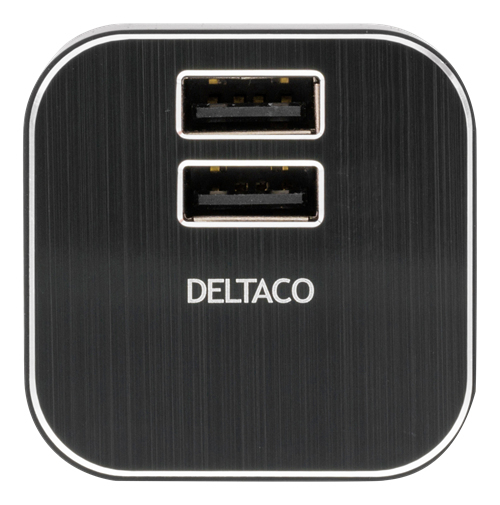 DELTACO Str&ouml;madapter fr&aring;n 230V till 5V USB, 2xUSB-portar, 3.1A, svar