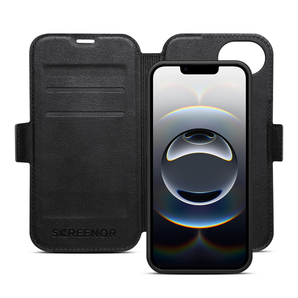 Screenor First 2-in-1 MagSafe Wallet Case, iPhone 16e, Black