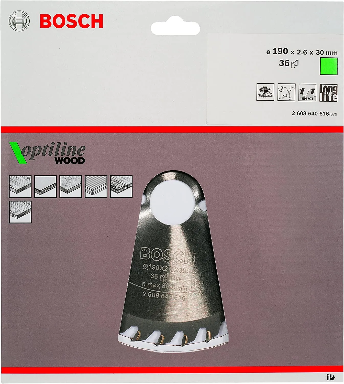 Bosch Optiline Wood - Rundsavsklinge - for tr&aelig; - 190 mm - 36 t&aelig;nder