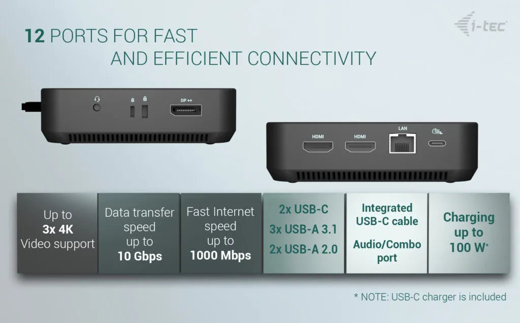 I-TEC USB-C DP Dual HDMI Docking Station, PD 100W + PSU 100W I-TEC USB-C DP Dual HDMI Docking Station, PD 100W + PSU 100W