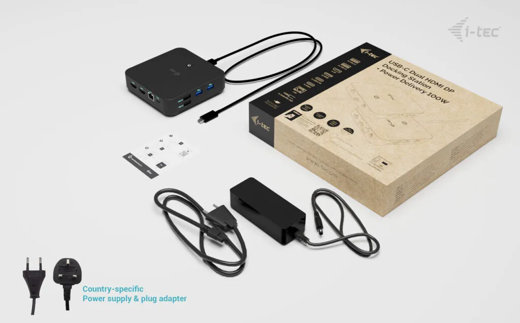 I-TEC USB-C DP Dual HDMI Docking Station, PD 100W + PSU 100W