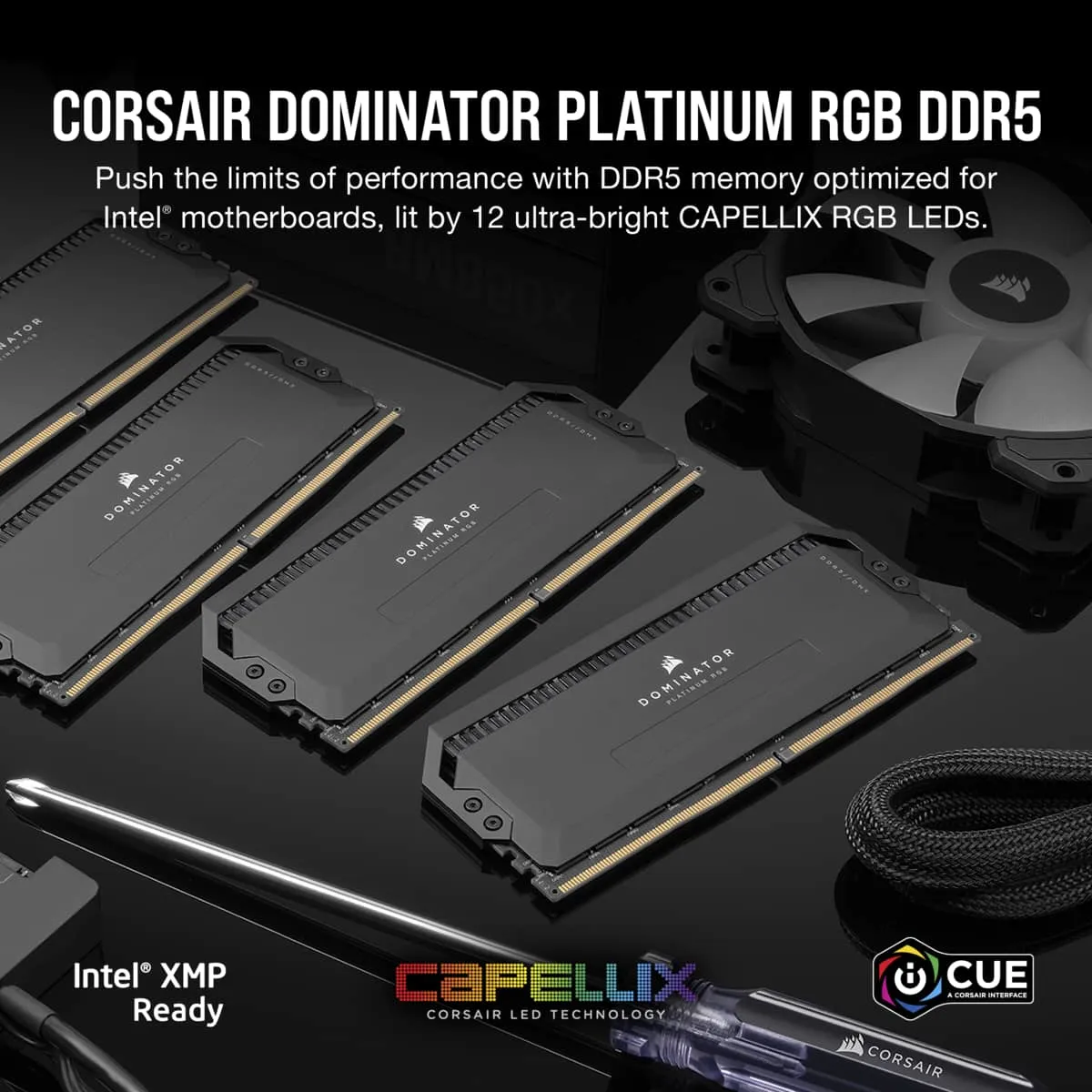 CORSAIR DOMINATOR PLATINUM RGB 32GB 2x16GB DDR5 7200MT/s DIMM Unbuffered 34-44-44-96 OC PMIC XMP 3.0 Black Heatspreader 1.45V Intel