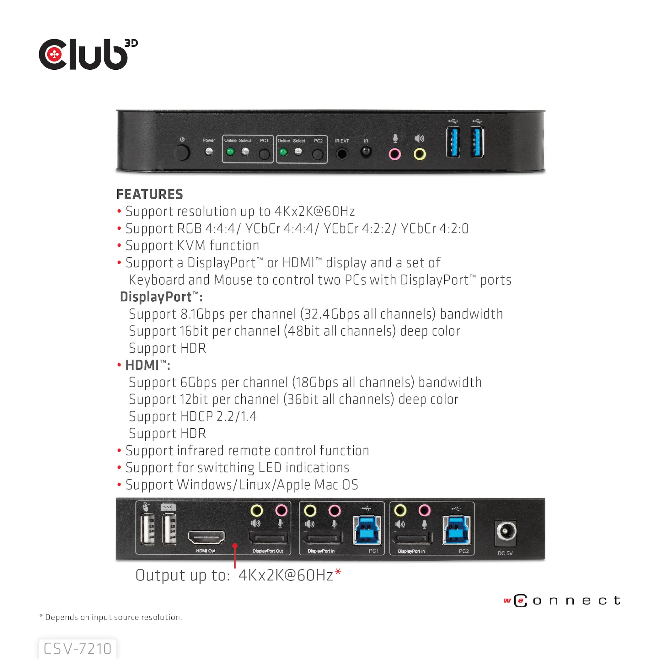 Club 3D DisplayPort/HDMI KVM Switch Dual DisplayPort 4k 60Hz  - switch, Black Club 3D DisplayPort/HDMI KVM Switch Dual DisplayPort 4k 60Hz  - switch, Black