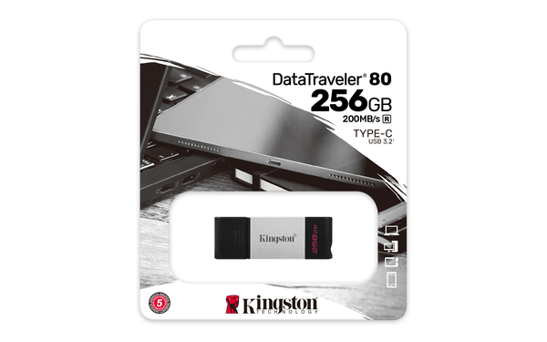 Kingston DataTraveler 80 USB-C 3.2 Gen 1 256GB memory stick, Black/Silver