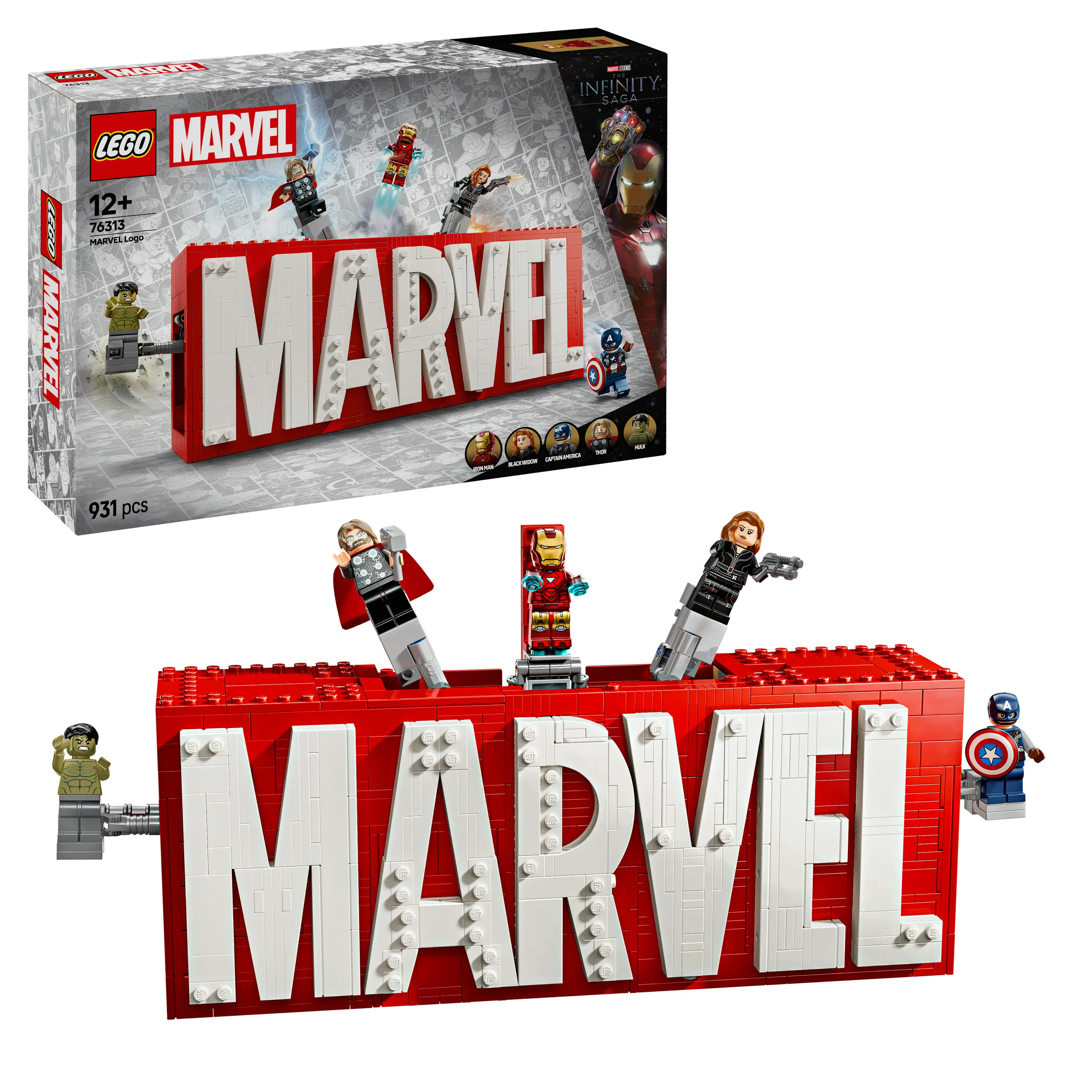 LEGO Marvel MARVEL logo and minifigures 76313