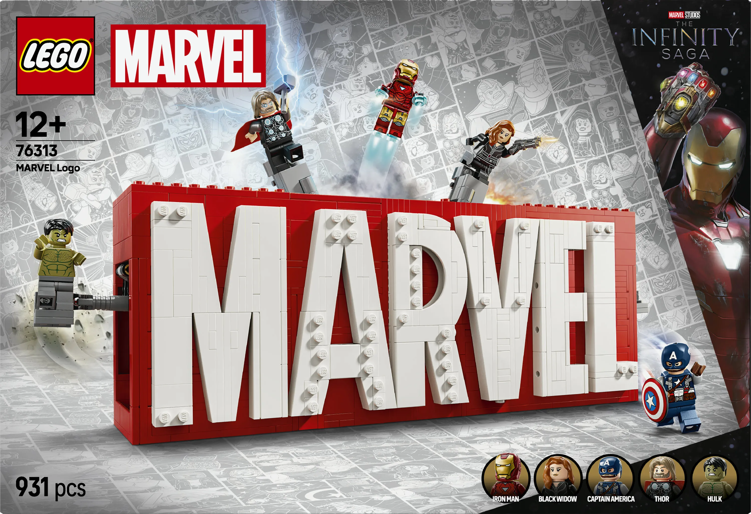 LEGO Marvel MARVEL logo and minifigures 76313