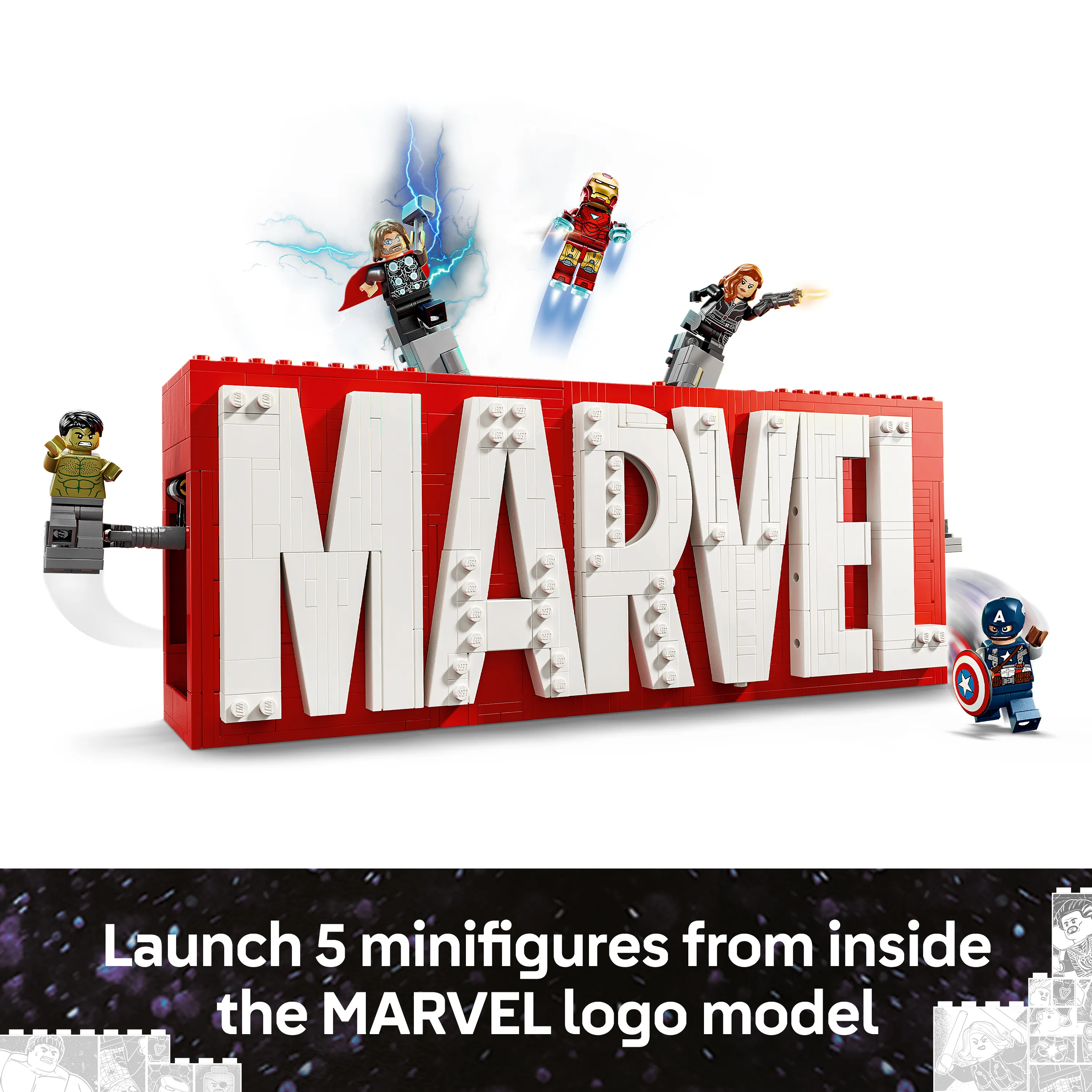 LEGO Marvel MARVEL logo and minifigures 76313