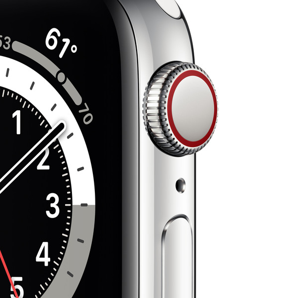 Apple Watch Series 6 GPS + Cellular, 40mm Silver Stainless Steel Case with White Sport Band - Regular