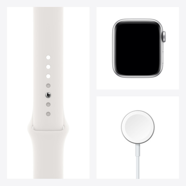 Apple Watch Series 6 GPS + Cellular, 40mm Silver Stainless Steel Case with White Sport Band - Regular